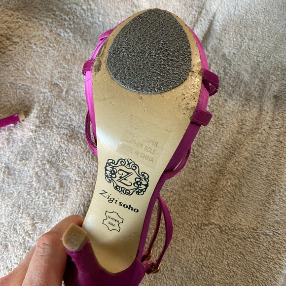 Zigi Soho Fuchsia Satin Ruffle Heels | Women’s Size 7.5M | Strappy Dress Sandals - Picture 7 of 7